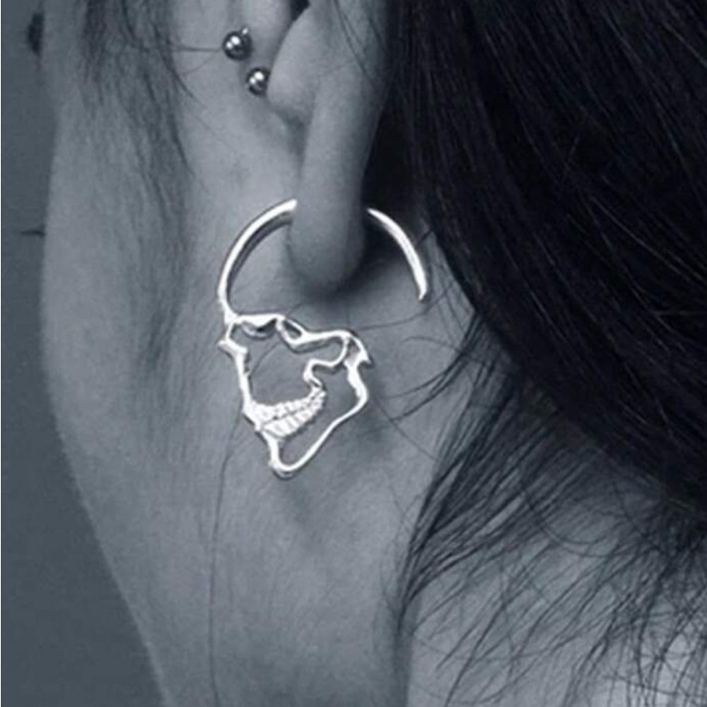 NEW Silver Skull Hoop Style Earrings